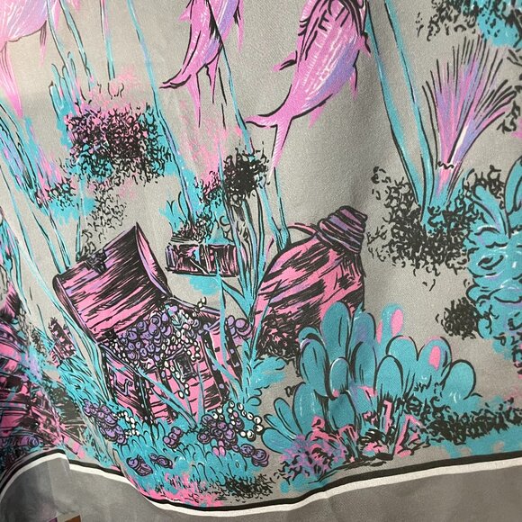 Shipwreck Scarf Lightweight Sea Ocean Underwater Scene Fish Gray‎ Pink Large - Picture 2 of 12
